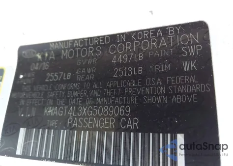 2016 Kia Optima Lx from USA, damaged, VIN KNAGT4L3XG5089069